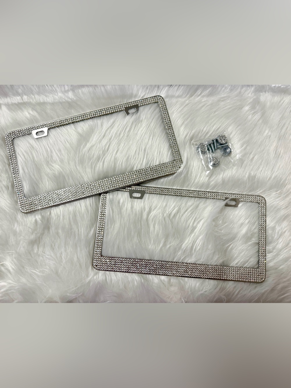 Rhinestone Bling License Plate Frame - Silver